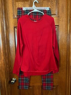 Climate Right Cuddl Duds XL Red Plaid Pajama Pants Set Long Sleeve